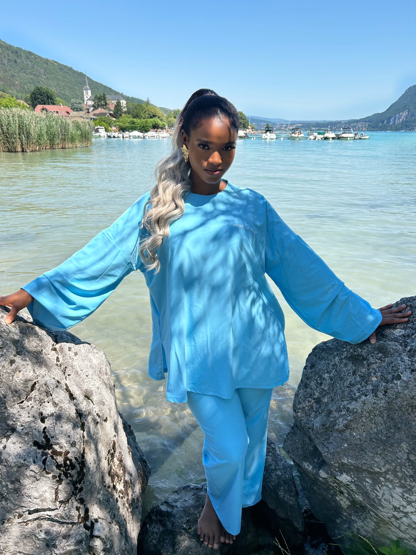 Burkini bleu modeste avec hijab inclus House of Noor
